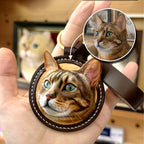 Custom Leather Pet Keychain, Hand Carved Pet Portrait Keyring, Personalized Cat Dog Gift