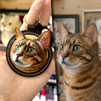 Custom Leather Pet Keychain, Hand Carved Pet Portrait Keyring, Personalized Cat Dog Gift