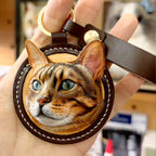 Custom Leather Pet Keychain, Hand Carved Pet Portrait Keyring, Personalized Cat Dog Gift