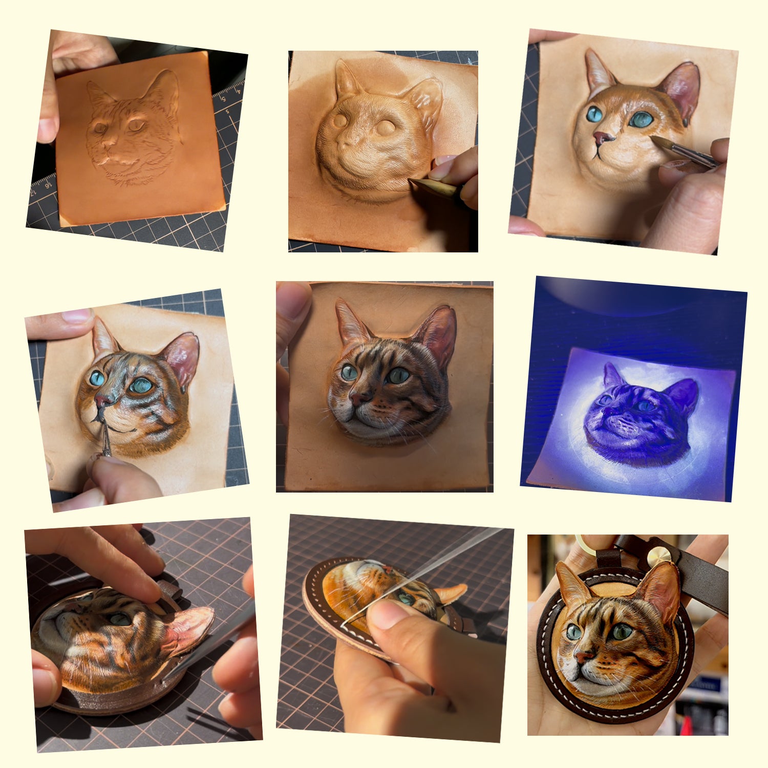 Custom Leather Pet Keychain, Hand Carved Pet Portrait Keyring, Personalized Cat Dog Gift