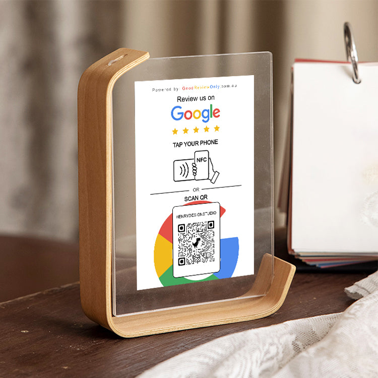 Smart Google Review Invitation Card with Wooden Frame