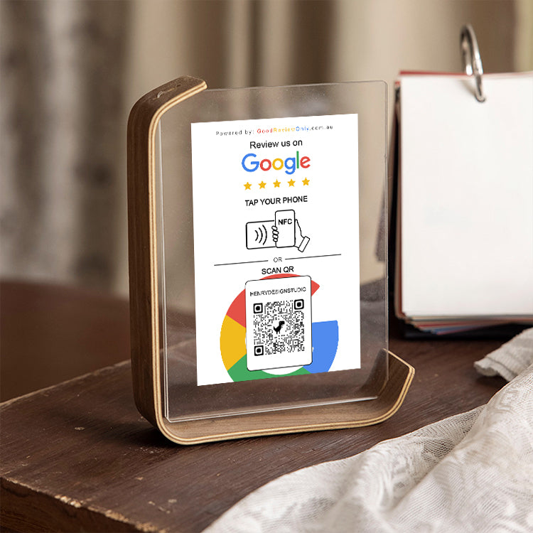 Smart Google Review Invitation Card with Wooden Frame