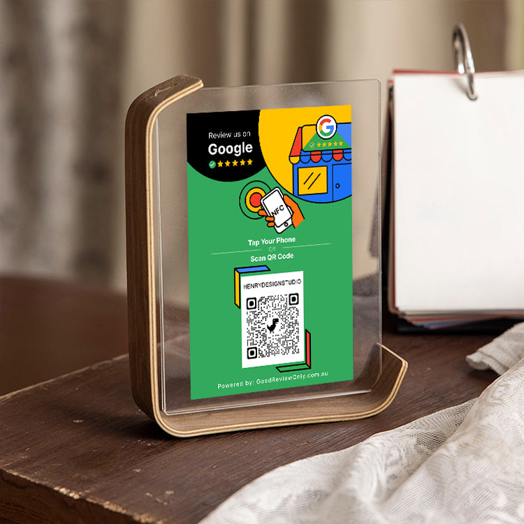 Smart Google Review Invitation Card with Wooden Frame