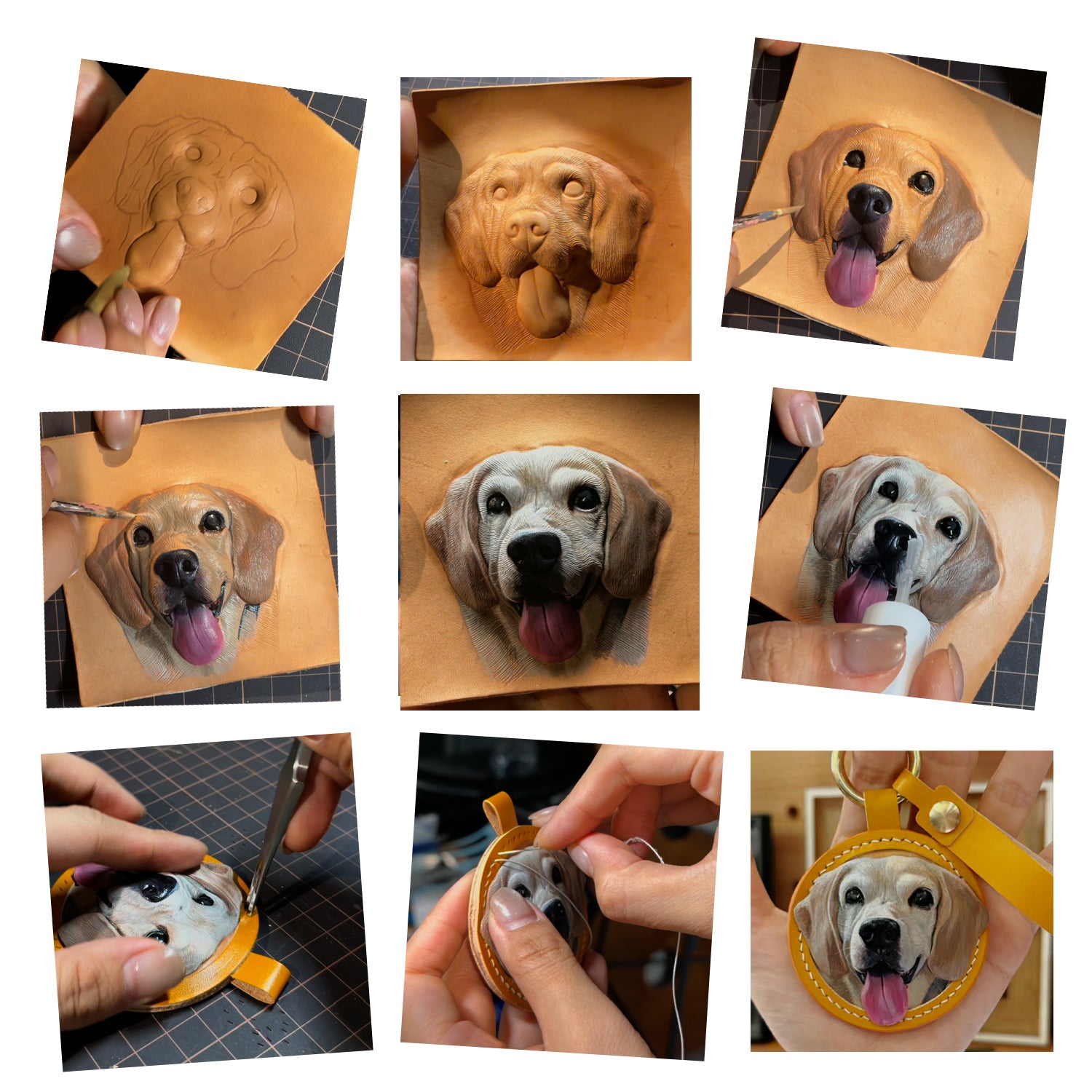 Custom Leather Dog Keychain, Hand Carved Pet Portrait Keyring, Personalized Dog Gift