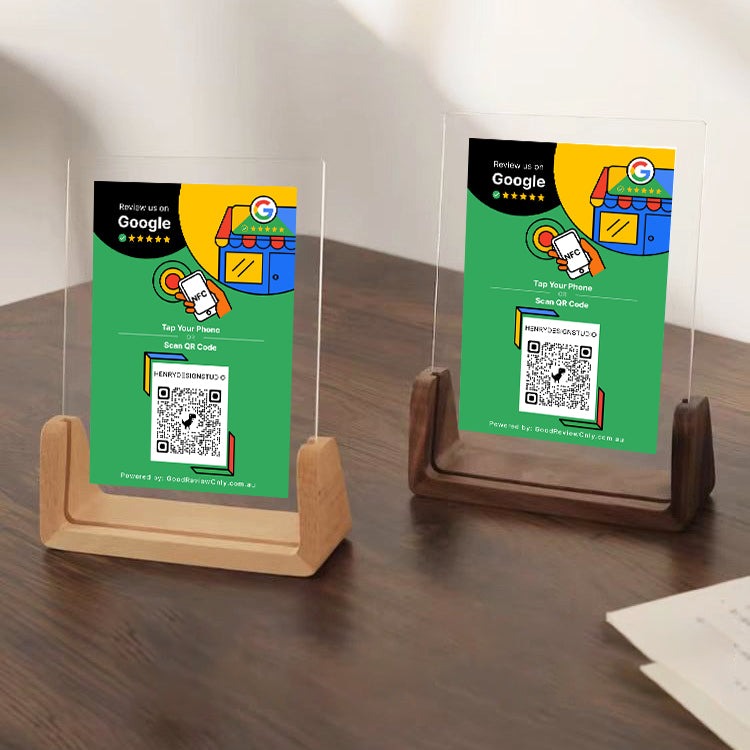 Smart Google Review Invitation Card with Wooden Holder