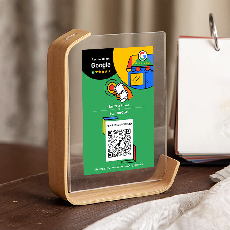 Smart Google Review Invitation Card with Wooden Frame